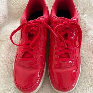 Red patent leather Nike Air Force One sneakers size 8.5 men’s, 10.10 women’s